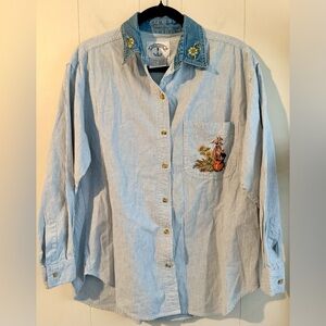 VTG Solutions Denim Button Down Shirt S Embroider Fall Harvest